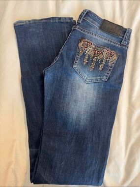 Grace in LA Dark Blue Bootcut Jeans with Embroidered Pocket